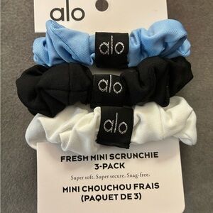 ALO Yoga Blue, Black, and White Scrunchie Set